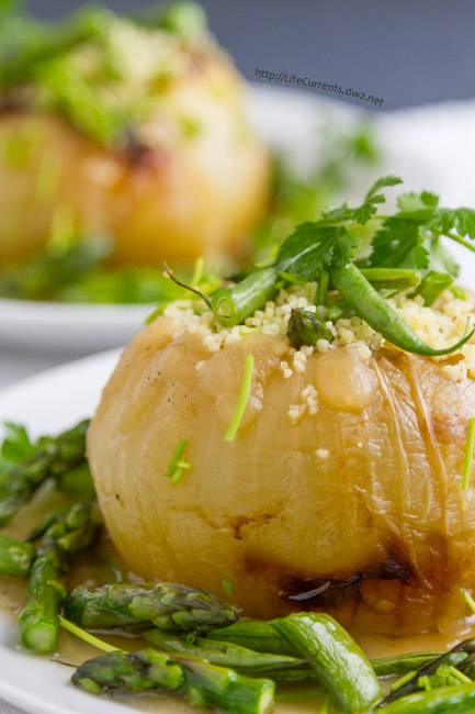 Roasted Sweet Onions with Couscous and Veggies {a tribute to Charlie Trotter}