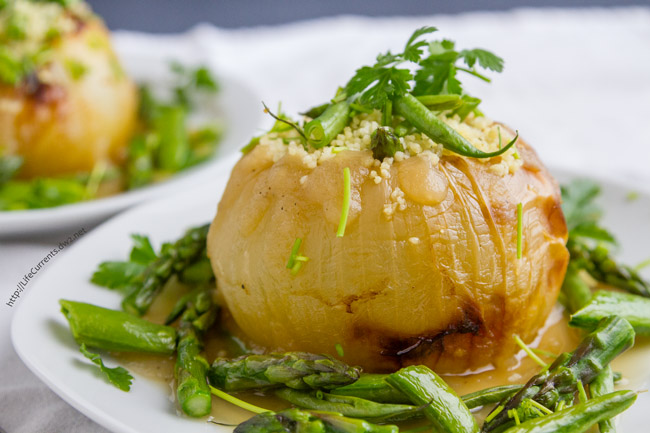 Roasted Sweet Onions with Couscous and Veggies {a tribute to Charlie Trotter}