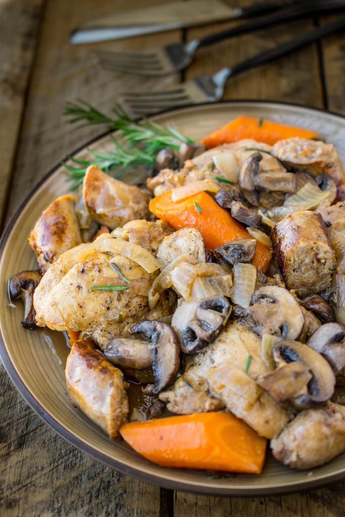 Easy Crock Pot (Slow Cooker) Meals - Slow cooker rosemary chicken, sausage & mushrooms