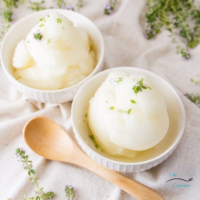 This Lemon-Thyme Sorbet is the perfect refreshing dessert treat for Mother's Day 