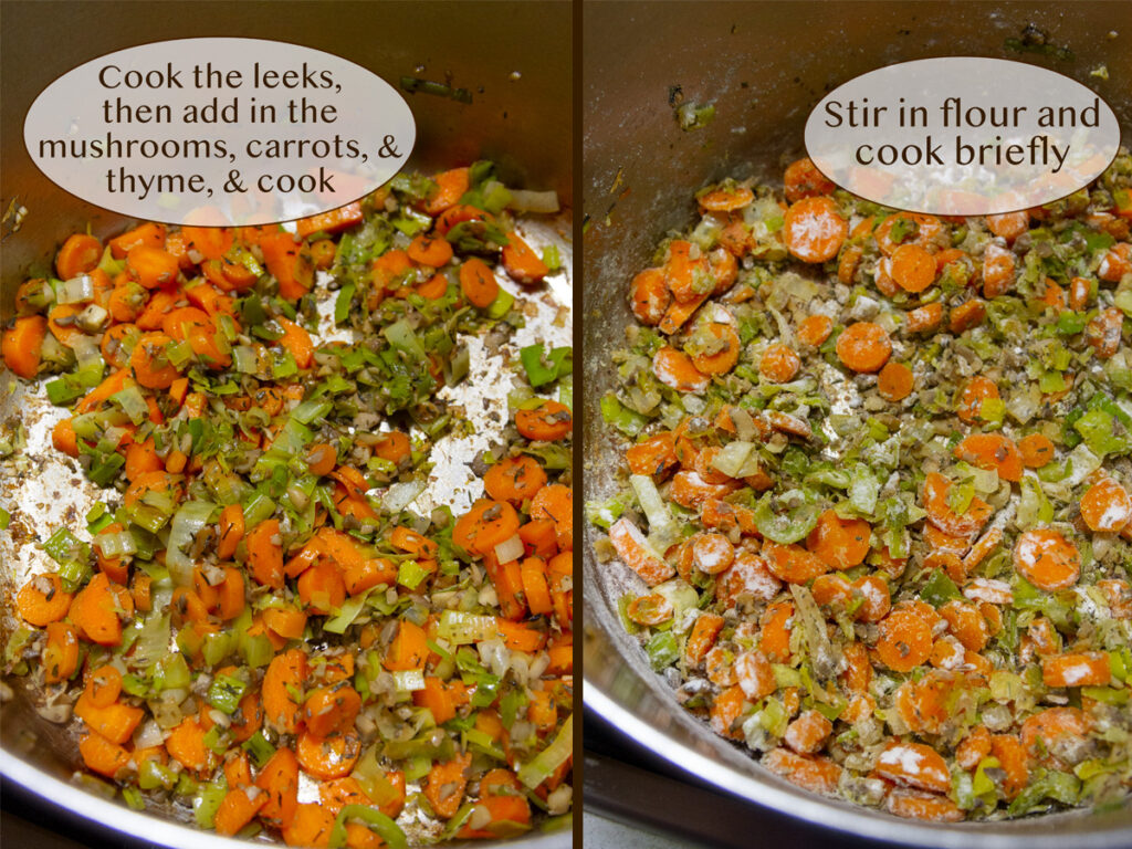 how to make this casserole, cooking the veggies and adding flour.