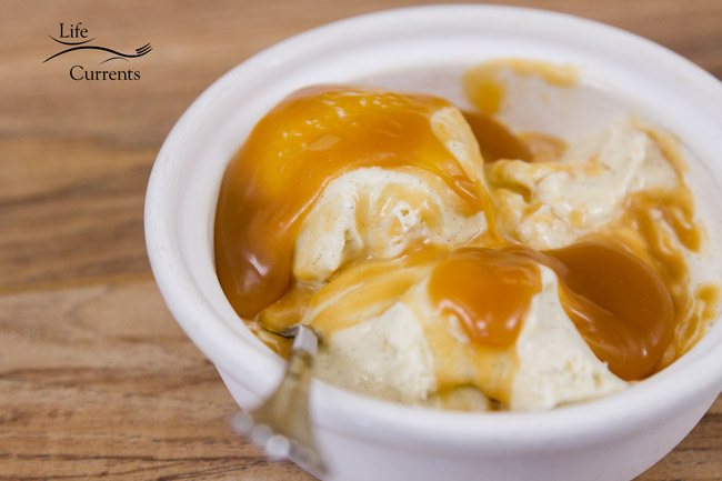 Caramel Sauce on ice cream.