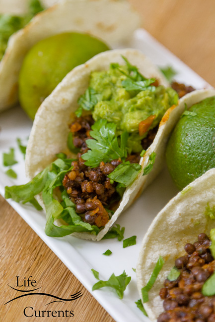 Easy Lentil Tacos with Smashed Avocado are so good. The filling comes together in about 5 minutes, and is loaded with flavor. They&rsquo;re super healthy, loaded with good for you protein, fiber, and veggies! These vegan, gluten free tacos will be a family favorite for taco Tuesday, or any day!