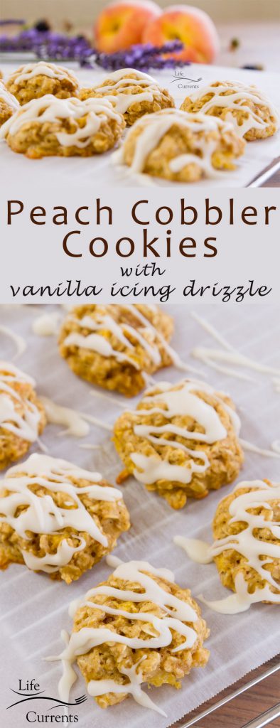 Peach cobbler cookies with vanilla icing drizzle recipe