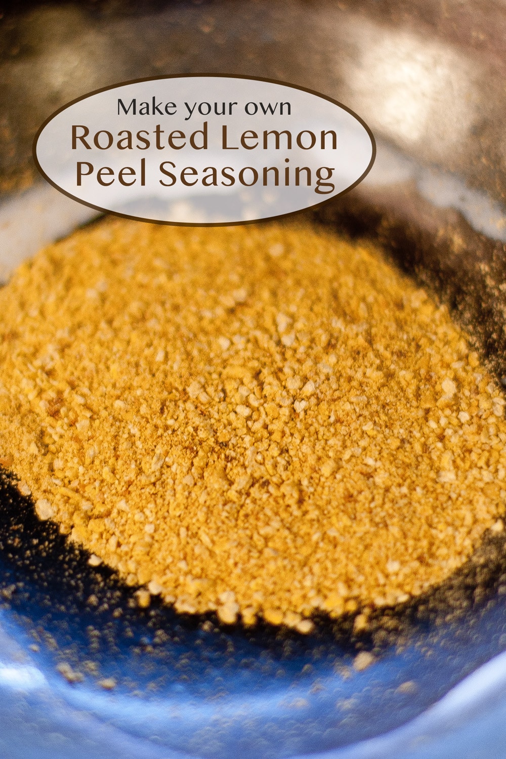 roasted lemon peel seasoning in a black bowl.