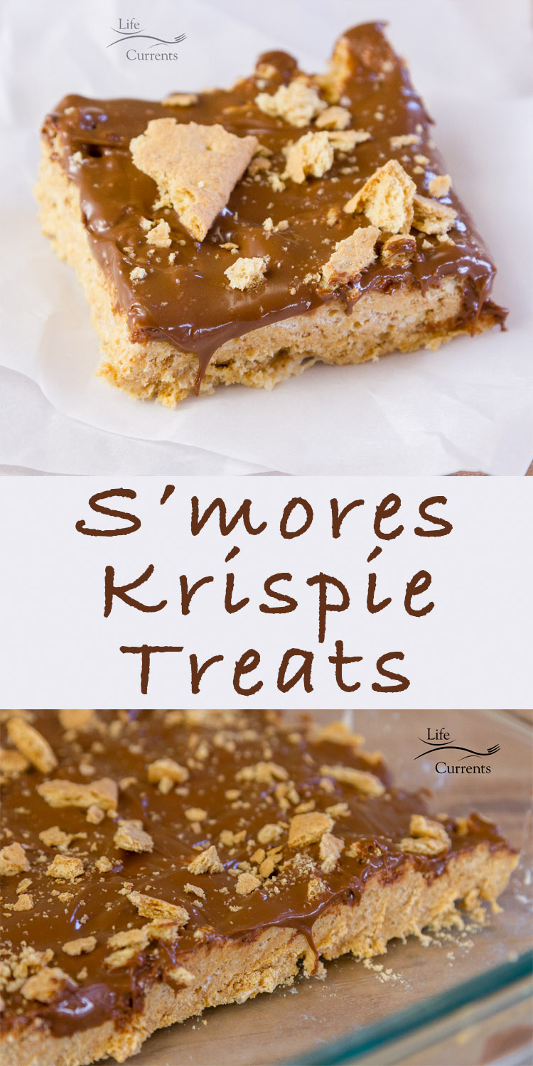S'mores Krispie Treats pinterest pin with two images of the treats