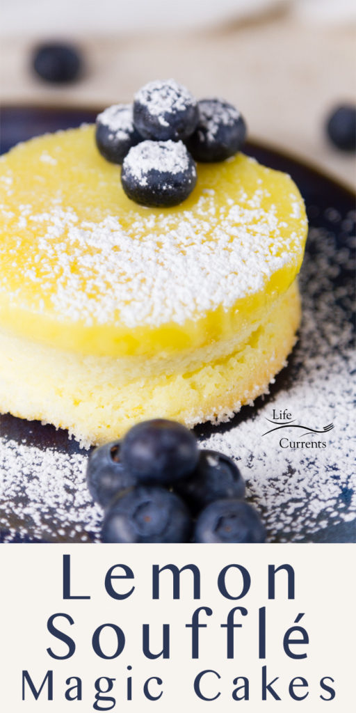 Lemon Soufflé Magic Cakes long pin for Pinterest