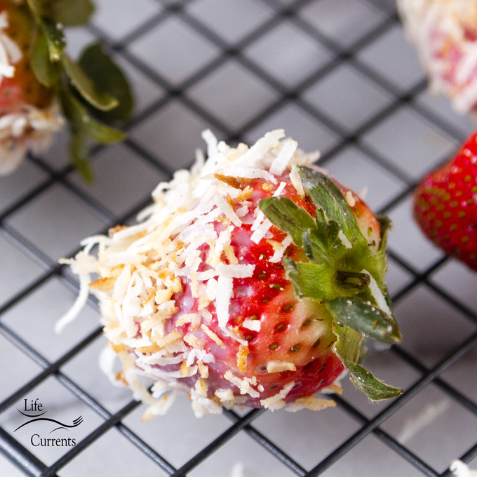 3 ingredient Coconut Dipped Strawberries - so easy, delicious, and healthy! #vegan #glutenfree #strawberry #fruit #dessert #mothersday #easter Coconut Dipped Strawberries - sweet tart fresh berries dipped in coconut are sure to please your family