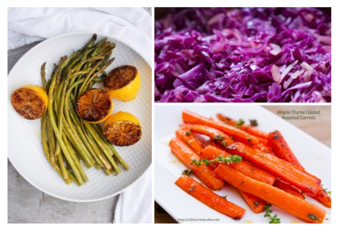Simple Veggie Side Dishes that are perfect for the holidays collection of side dish images asparagus, cabbage, and carrots