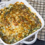 . This Cheesy Creamed Spinach Gratin Casserole is perfect for holiday meals, or even for a nice Sunday family dinner. Casserole cooling until ready to be served