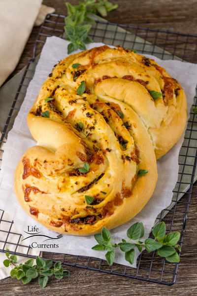 Garlic, Tomato, and Cheese Twisted Yeast Bread or Pane Bianco 