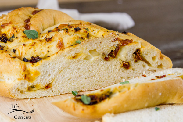 a sliced open loaf of bread so you can see the "crumb" inside.