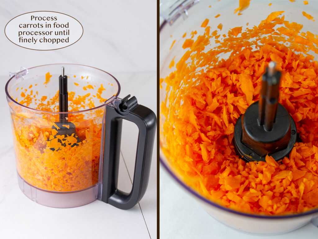 carrots processed in the bowl of a food processor
