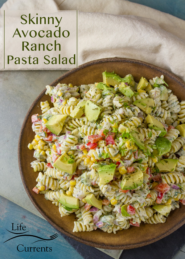 Skinny Avocado Ranch Pasta Salad is a nice creamy flavorful summer side dish with loads of mix-ins like corn and red onion. Skinny Avocado Ranch Pasta Salad is a nice creamy flavorful summer side dish with loads of mix-ins like corn and red onion.
