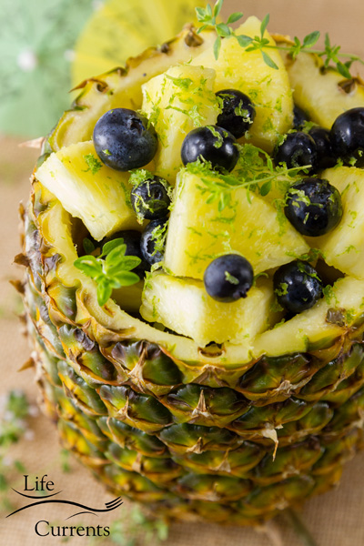 Pineapple Blueberry Fruit Salad in a Pineapple Bowl So yummy and so healthy. It&rsquo;s the perfect summer treat. Or, any season for that matter! 