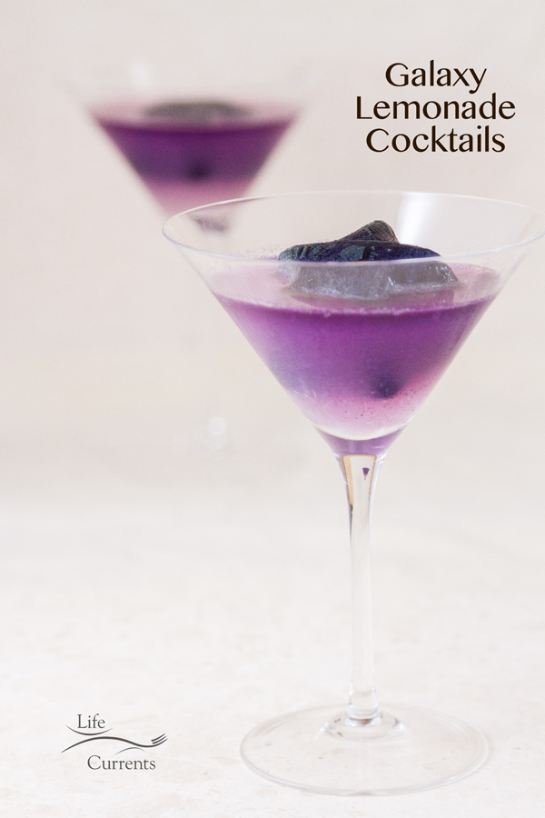 Two galaxy lemonade cocktails side by side with title on image.