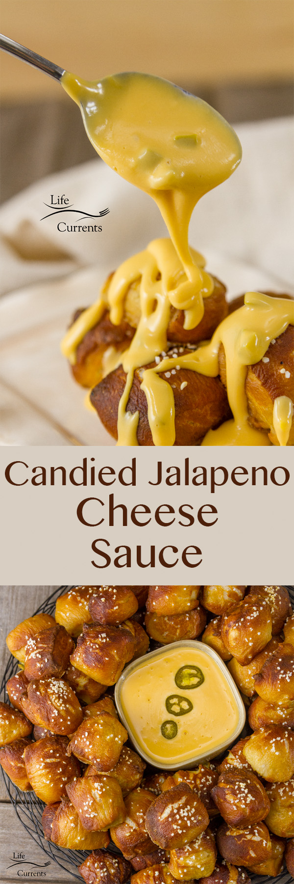 Candied Jalapeno Cheese Sauce is a great rich gooey cheese sauce with a nice sweet heat from the candied jalapenos. So delicious and easy- great for game day!