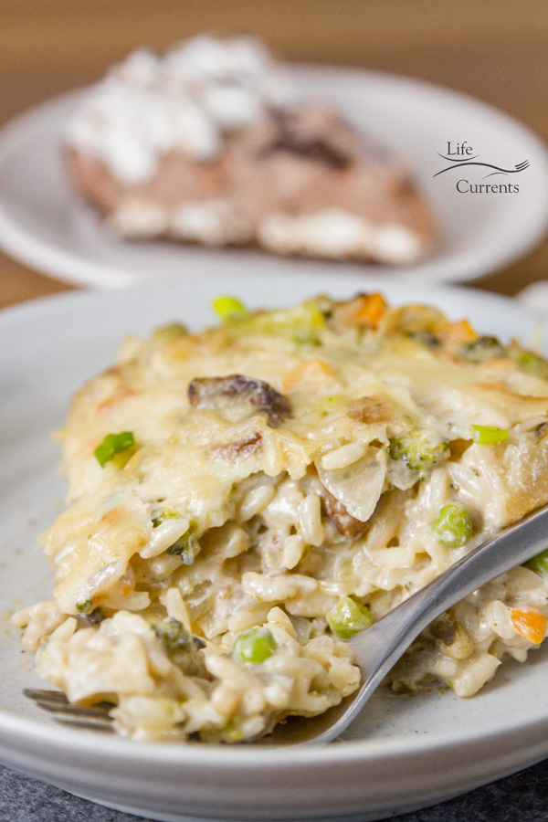 Vegetable Rice Casserole with slices of Edwards Hersheys Frozen Pie Singles
