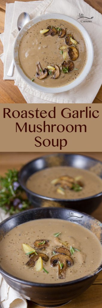 Creamy delicious, thick and hearty, mushroom soup, made even more delicious with earthy roasted garlic. This Roasted Garlic Mushroom Soup is what you want on a chilly night.