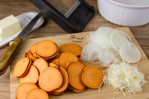 Sweet Potato side dish - my favorite tool for this dish is the Mandoline - Please, I beg you, be careful!