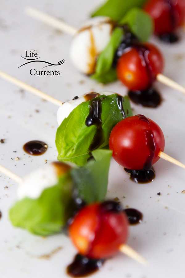 Shrimp Caprese Skewers Appetizer Recipe - perfect for a New Year's Eve party, football party, or any party! 