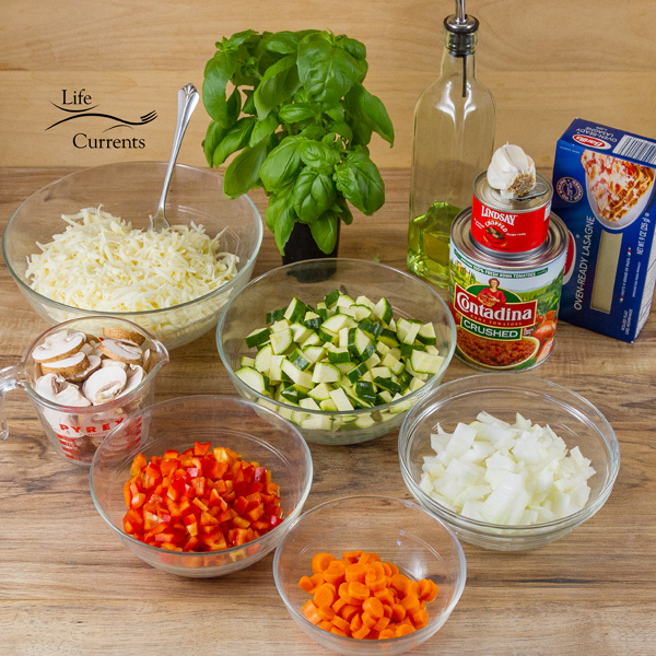 Vegetarian Vegetable Lasagna Recipe - ingredients, without the white sauce ingredients