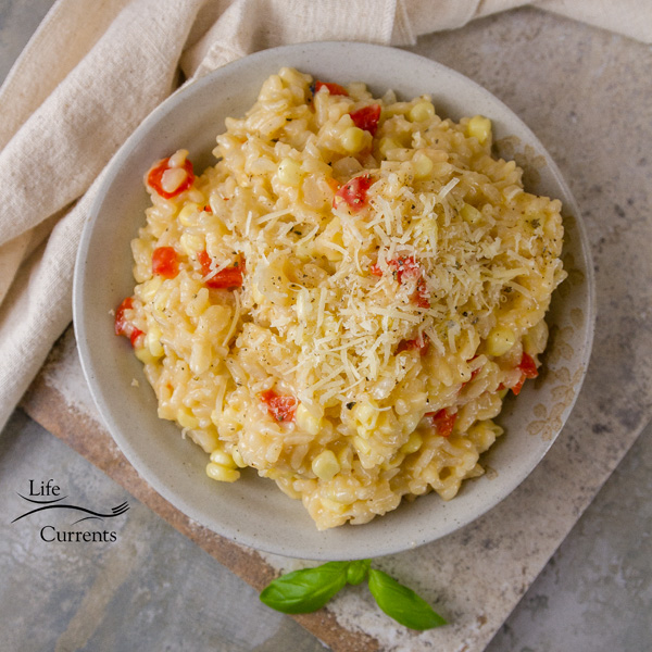 Corn and Red Pepper Risotto - so good. Creamy and delicious. A perfect vegetarian meal. 
