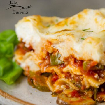 Vegetarian Vegetable Lasagna Recipe With lots of healthy vegetables including zucchini, red peppers, mushrooms, carrots, onion, and tomatoes, all topped with a lovely white sauce, this lasagna is flavorful, but not at all heavy.