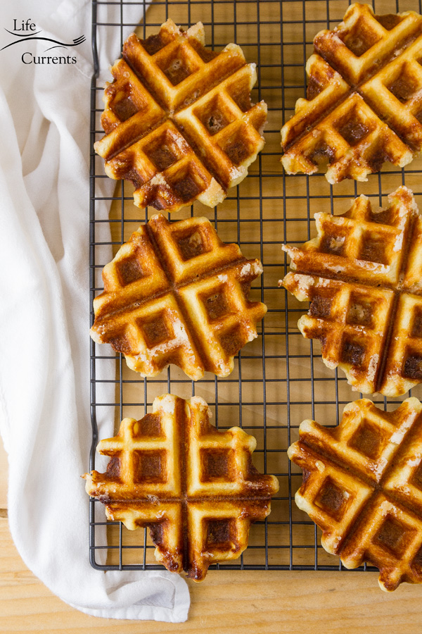 Belgian Li&egrave;ge Waffles are filled with caramelized pockets of Belgian pearl sugar and baked to crispy perfection - cooling on a rack
