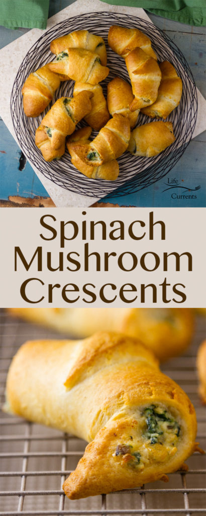 Spinach Mushroom Crescents Recipe - a great vegetarian appetizer or side dish with healthy cheesy spinach & mushroom filling 