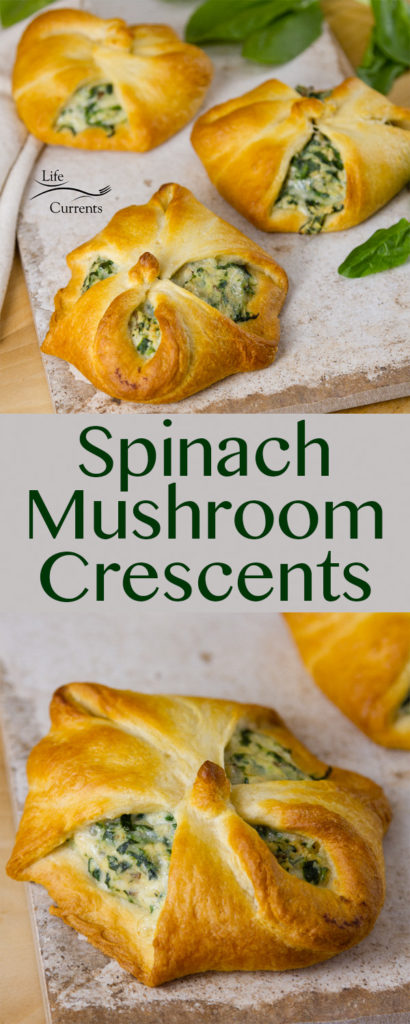 Spinach Mushroom Crescents Recipe - a great vegetarian main dish with healthy cheesy spinach & mushroom filling 