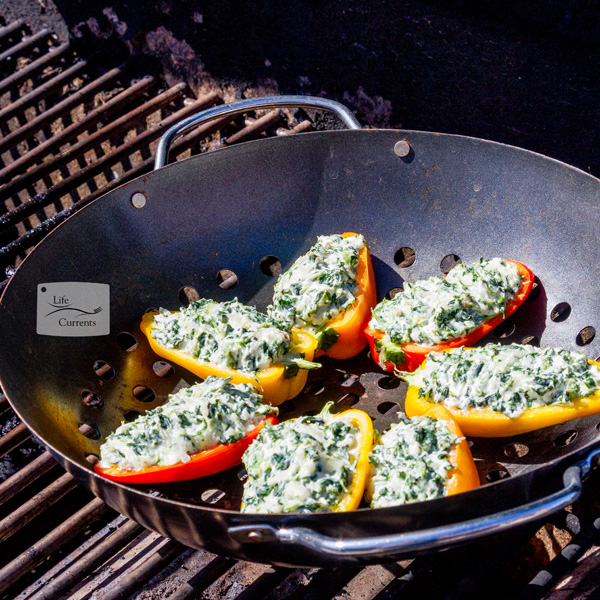 Grilled Cheesy Spinach Dip Stuffed Peppers - easy to make on the grill appetizers Spinach Dip Stuffed Peppers stuffed peppers on the grill cooking