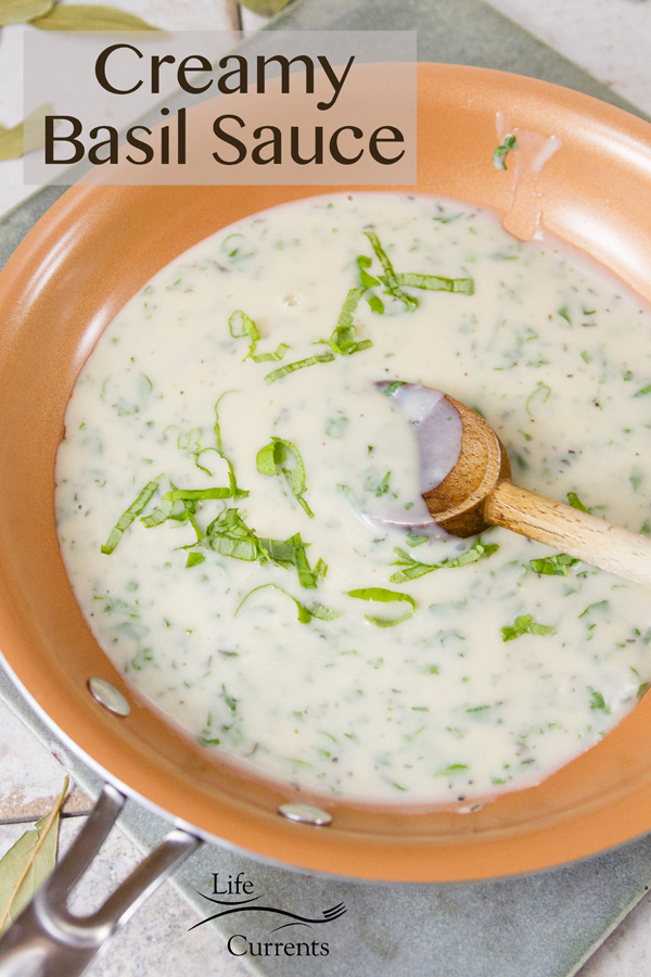 Creamy Basil Sauce A light fresh creamy sauce that&rsquo;s filled with summer basil. Perfect for serving over shrimp, fish, chicken, or pasta.