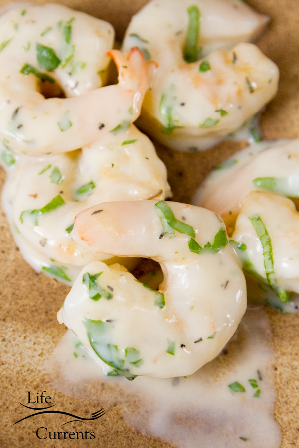Shrimp covered in Creamy Basil Sauce perfect summer dish