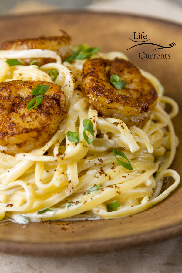 Blackened Shrimp Pasta - Cajun shrimp over creamy pasta a great easy to make weeknight meal