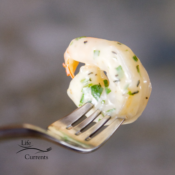 Creamy Basil Sauce served on shrimp