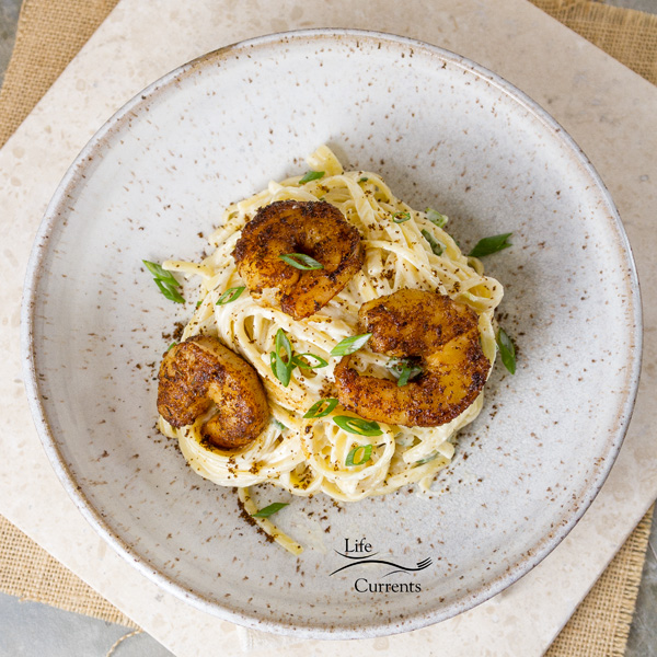 Blackened Shrimp Pasta Recipe part of Freaky Frisday Blog Hop spring 2019