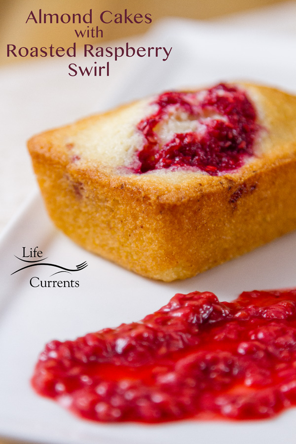 Cakes with Raspberry Swirl served with additional raspberry sauce on the side