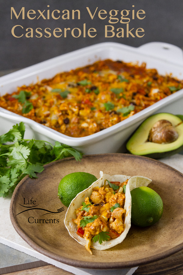 Mexican Veggie Casserole Bake is a delicious vegetarian main dish that bakes up with a full flavored delicious Mexican sauce, lots of veggies, and black beans.