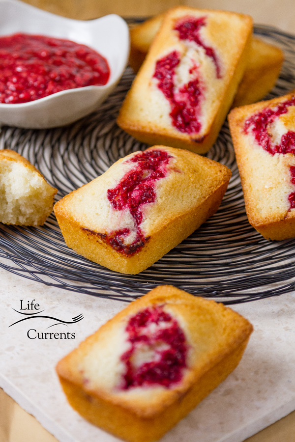 Almond Cakes with Raspberry Swirl -- These cakes are great for any dinner party or brunch, like Mother&rsquo;s Day or Christmas.