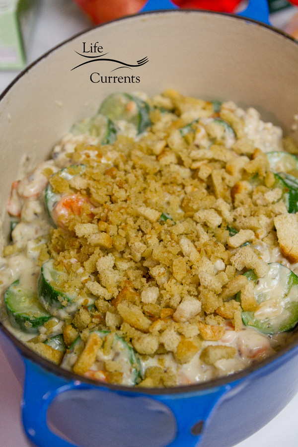 Zucchini Stuffing Casserole ready to go in the oven