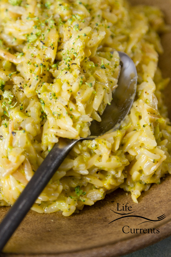 A spoon in the Instant Pot Rice-a-Roni ready to serve