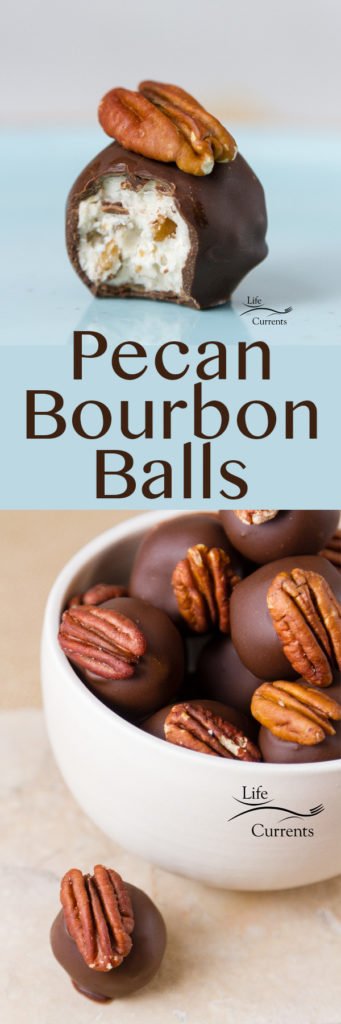 Pecan Bourbon Balls Recipe long pin with two images and a title