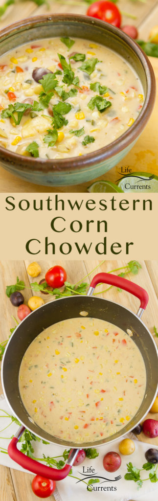Southwestern Corn Chowder long pin for pinterest with two images and a title