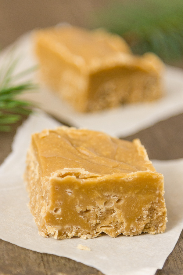 Brown Sugar Fudge - This isn’t your typical rich chocolaty fudge either. There’s no chocolate to be found in this fairly easy recipe. And, the texture of this sweet confection is so velvety and amazing; you may not be able to stop eating it. close up of Brown Sugar Fudge on parchment paper