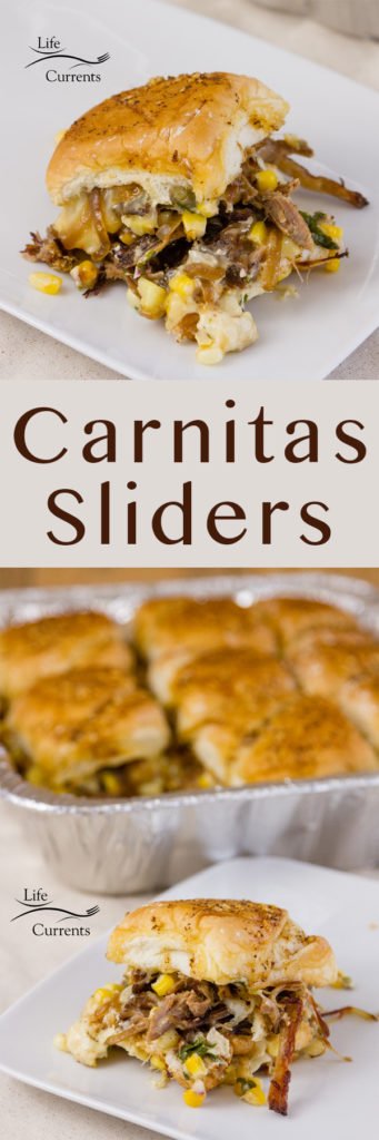 Carnitas Sliders long pin for Pinterest with two images and a title 