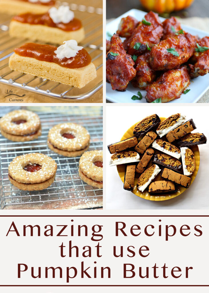 collage of 4 images for recipes that use pumpkin butter