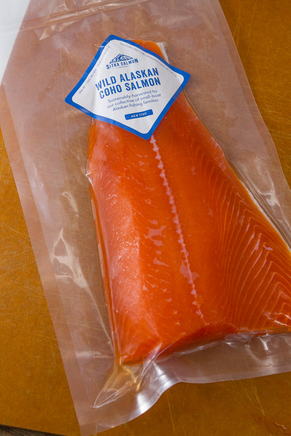 Roasted Salmon Risotto made with beautiful wild Alaskan COHO Salmon this is in the vacuum pack wrapping