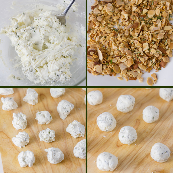 how to make Pepper Jelly Cheese Balls with collage of 4 step by step photos