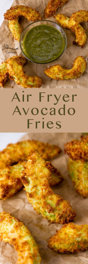 Air Fryer Avocado Fries long pin for pinterest with two images and the title 